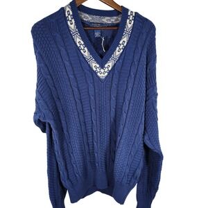 VTG NWT Mens Cambridge Classics 100% Cotton Blue V-Neck Sweater Size L‎